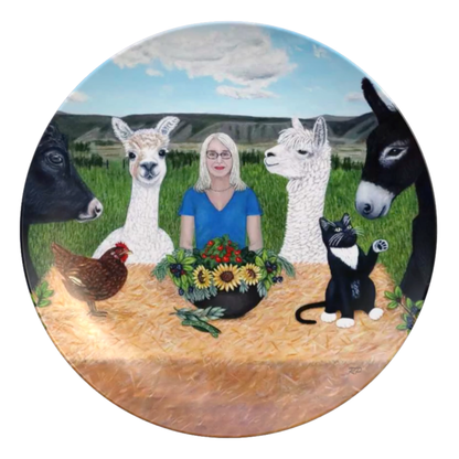 Barnyard Banquet – Dinner Plate, Original Art by Roberta Pacino