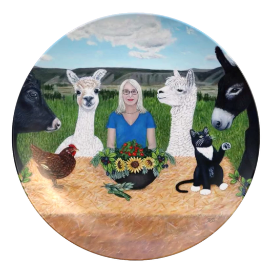 Barnyard Banquet – Dinner Plate, Original Art by Roberta Pacino