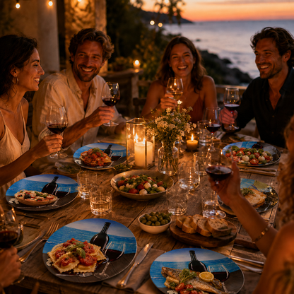 Al Fresco at the Pier – Dinner Plate, Original Art by Roberta Pacino