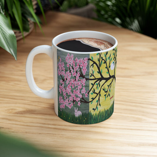 Four Seasons Tree of Life Coffee Mug – 11oz Fantasy Nature Art Cup by Roberta Pacino