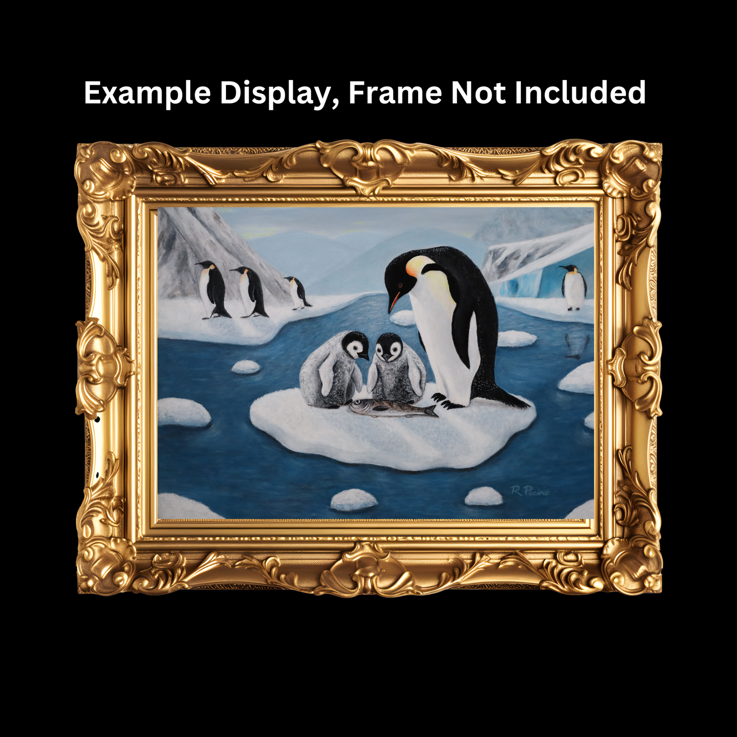 Icy Love – Whimsical Penguin Family Art, Antarctic Scene, by Roberta Pacino