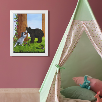 Forest Friends – 16x20 Framed Woodland Animal Art by Roberta Pacino