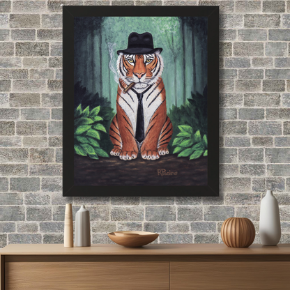 Tiger Wall Art Framed Print, Jungle Noir Animal in Fedora, Vito Stripes by Roberta Pacino