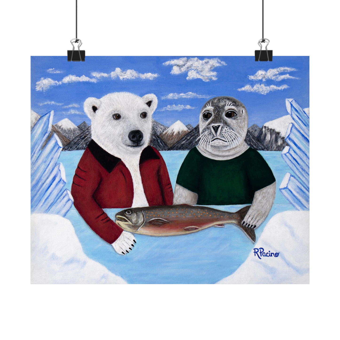 Arctic Appetite – Whimsical Polar Bear & Harp Seal Art by Roberta Pacino