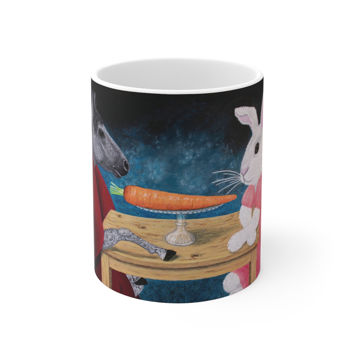 Single Carrot 11 oz horse and rabbit art mug by Roberta Pacino