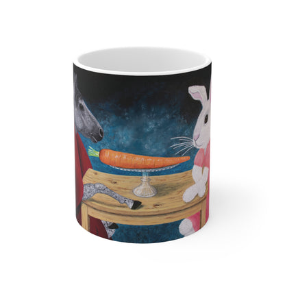 Single Carrot 11 oz horse and rabbit art mug by Roberta Pacino