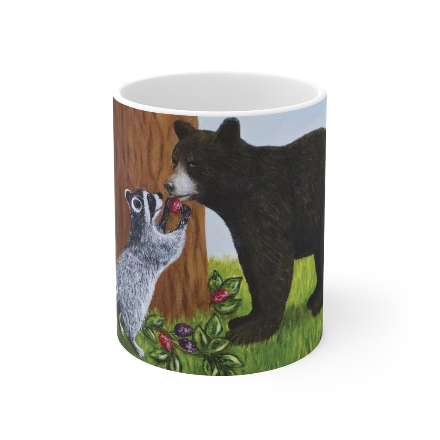 Forest Friends 11 oz bear and raccoon art mug by Roberta Pacino