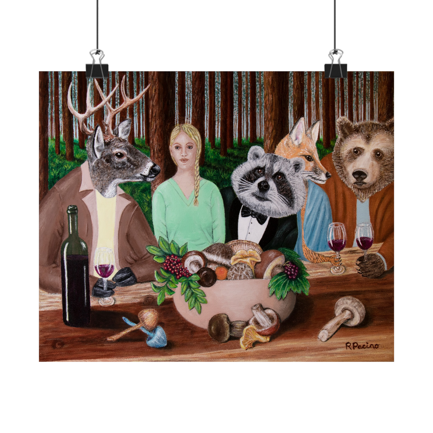 Forest Feast – Whimsical Woodland Animal Art, Elegant Dining Scene, by Roberta Pacino