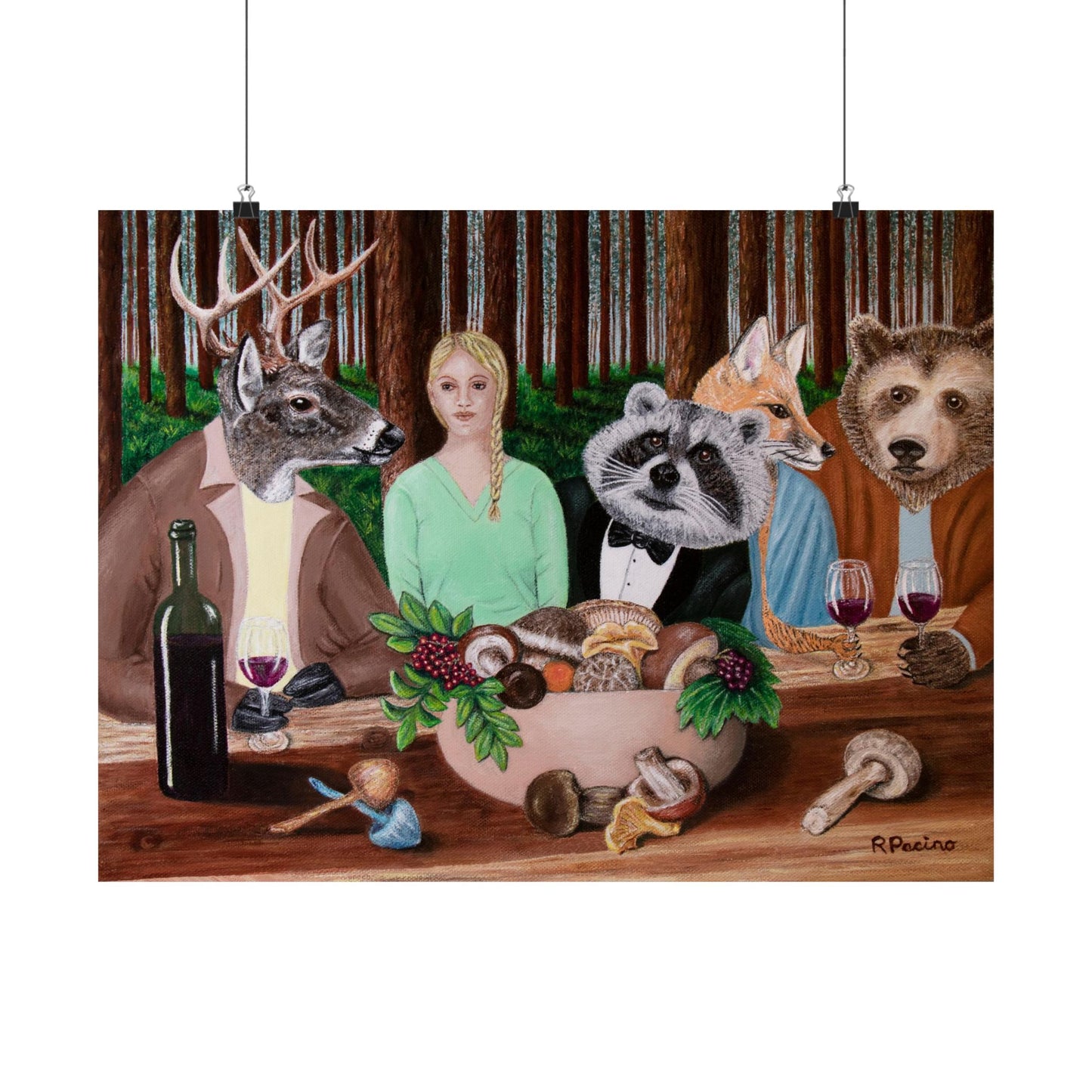 Forest Feast – Whimsical Woodland Animal Art, Elegant Dining Scene, by Roberta Pacino