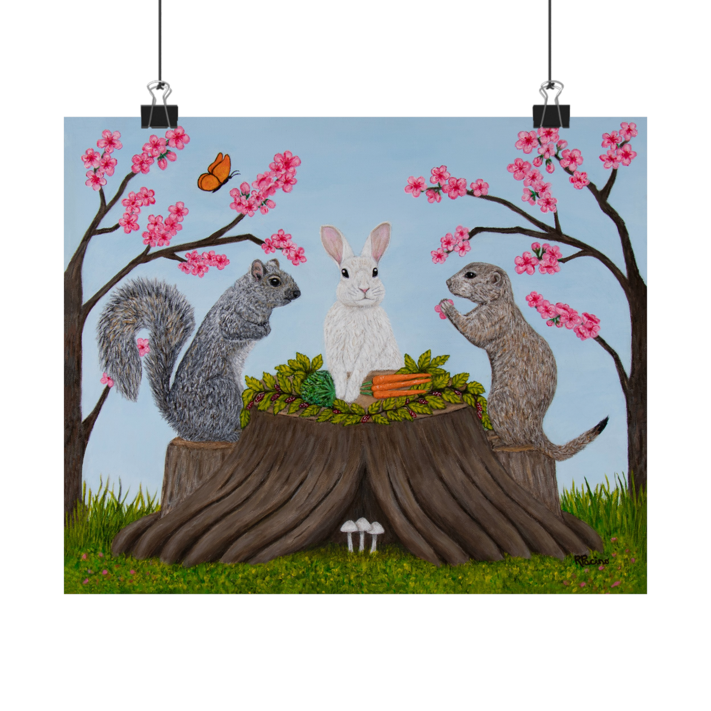 Garden Gathering – Whimsical Woodland Animal Art, Cherry Tree by Roberta Pacino