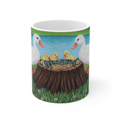Sunlit Supper 11 oz duck art mug featuring original painting by Roberta Pacino