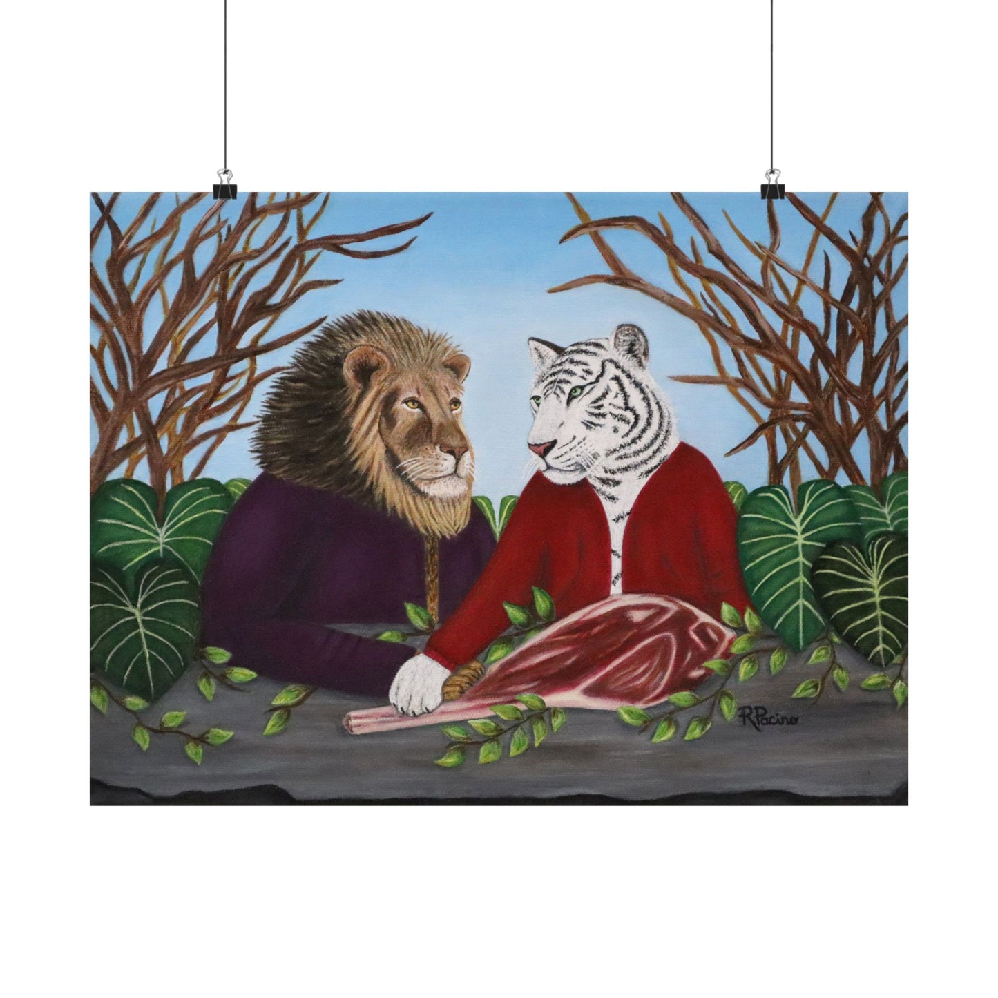 King’s Table – Majestic Lion & Tiger Fine Art, Symbolic Wildlife Print by Roberta Pacino