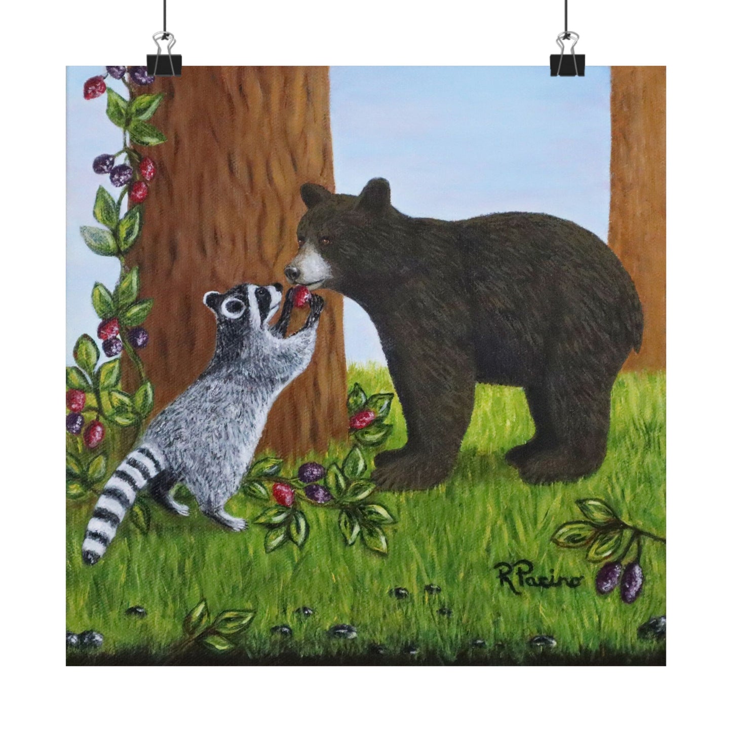 Forest Friends - Raccoon & Bear Cub, Love & Friendship Art by Roberta Pacino