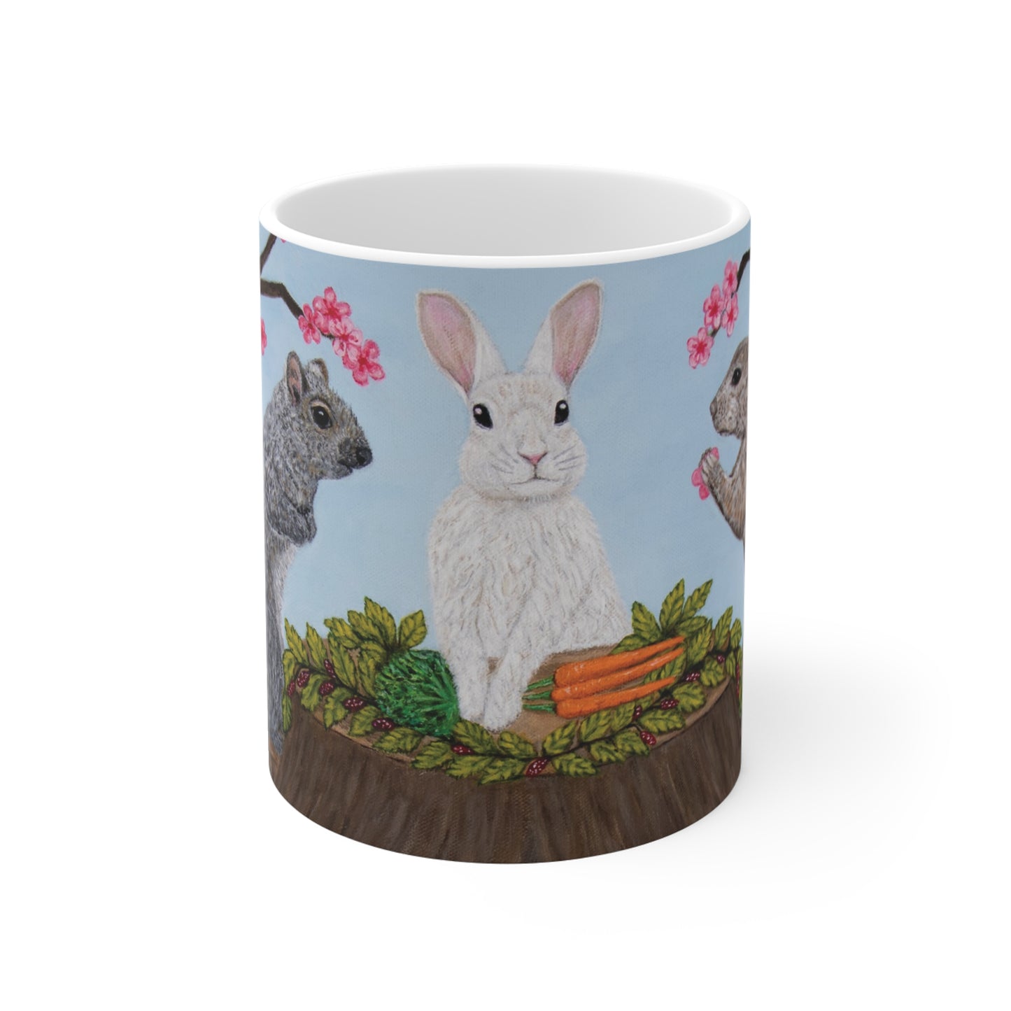 Garden Gathering 11 oz animal art mug featuring original painting by Roberta Pacino