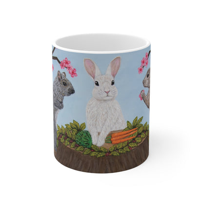 Garden Gathering 11 oz animal art mug featuring original painting by Roberta Pacino