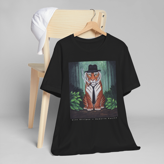 Vito Stripes – Unisex Cotton T-Shirt, Black, Original Art by Roberta Pacino