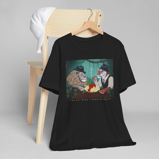 The Sit-Down – Unisex Cotton T-Shirt, Black, Original Art by Roberta Pacino