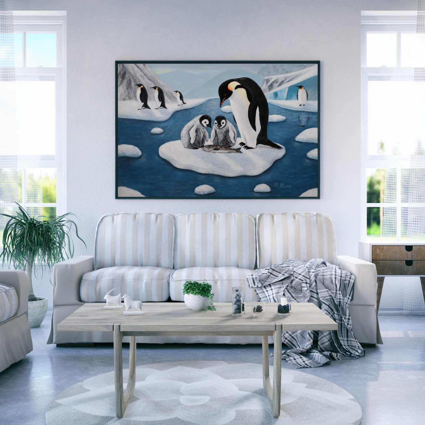 Icy Love – Whimsical Penguin Family Art, Antarctic Scene, by Roberta Pacino