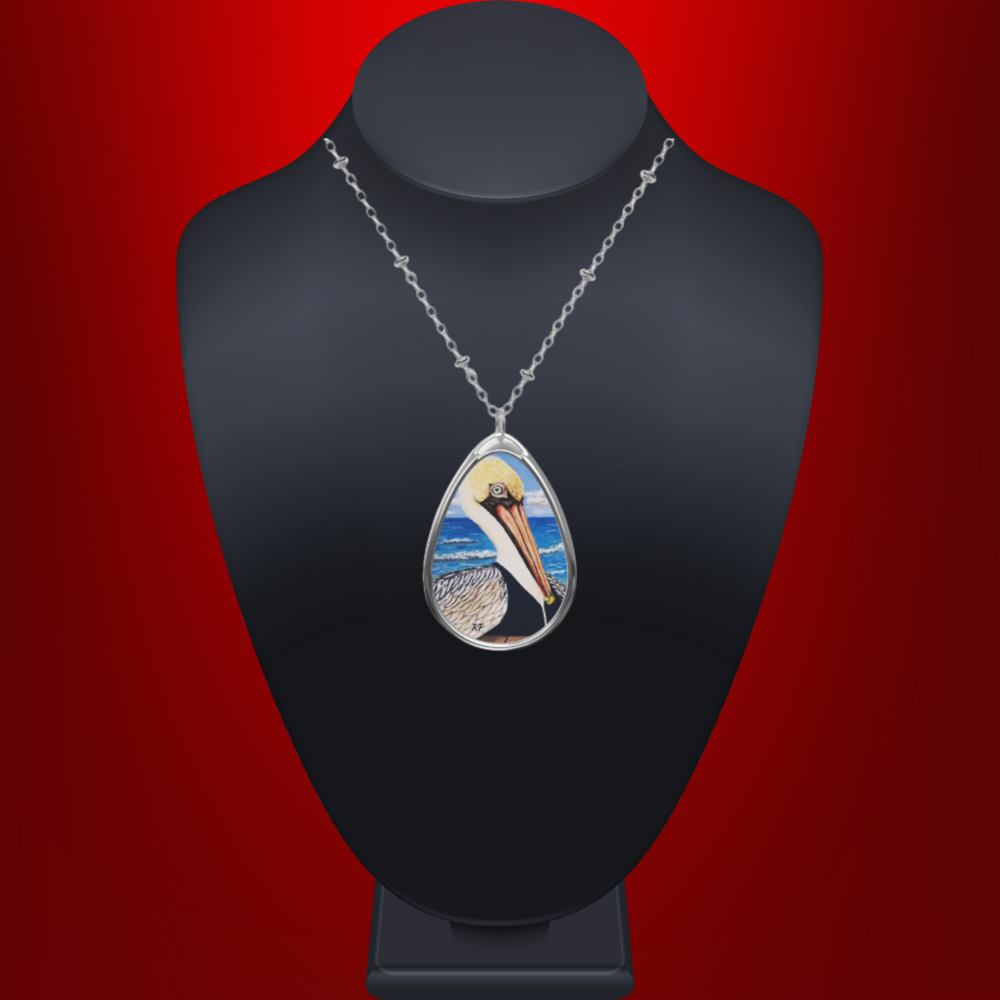 Palermo Pelican Necklace – Coastal Silver-Tone Pendant Art by Roberta Pacino