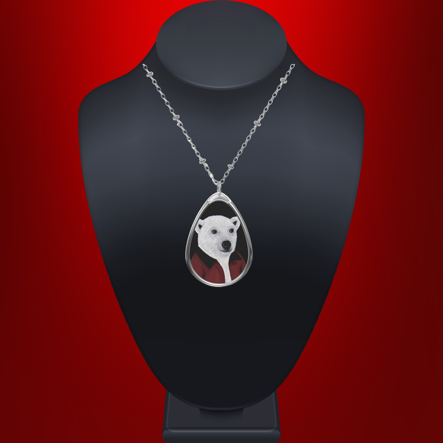 Arctic Appetite Polar Bear Necklace – Silver-Tone Pendant with Art by Roberta Pacino