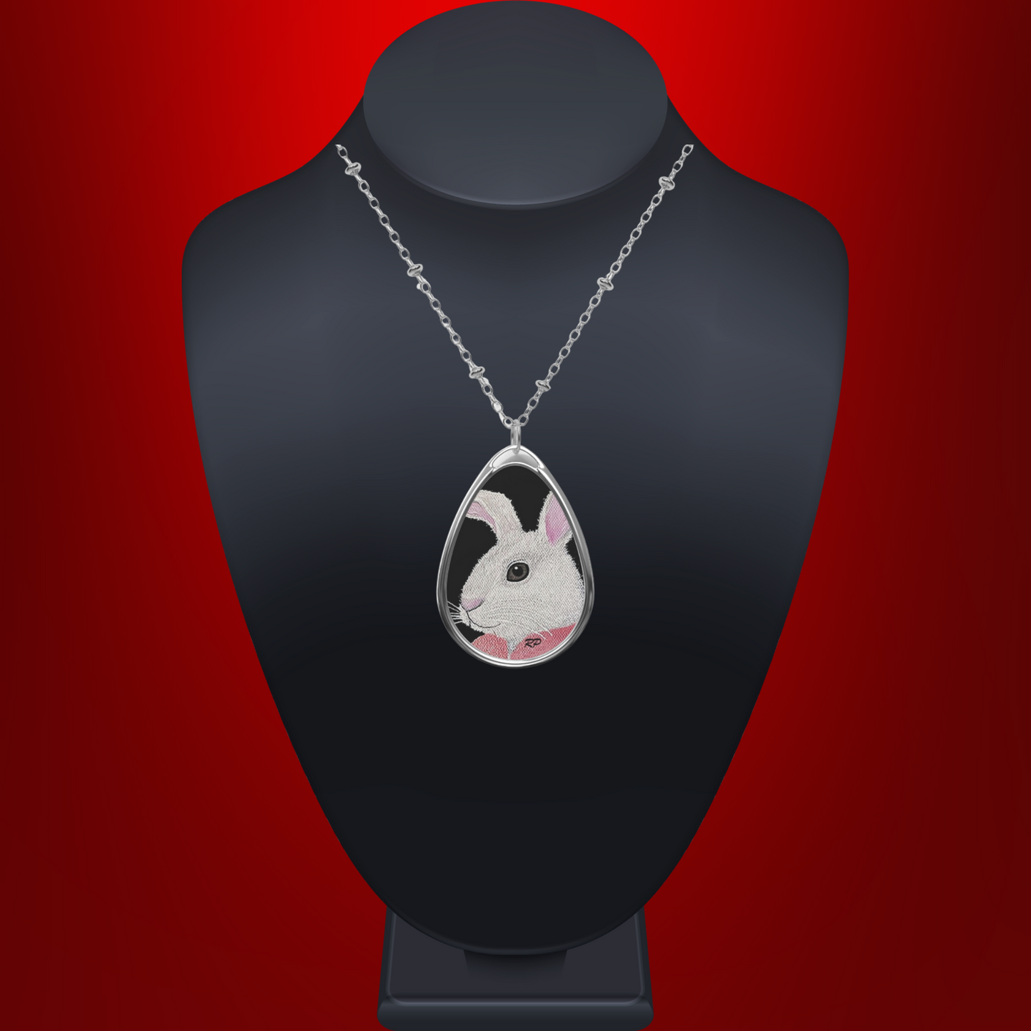 Whimsical Bunny Necklace – Silver-Tone Pendant with "Single Carrot" Art by Roberta Pacino