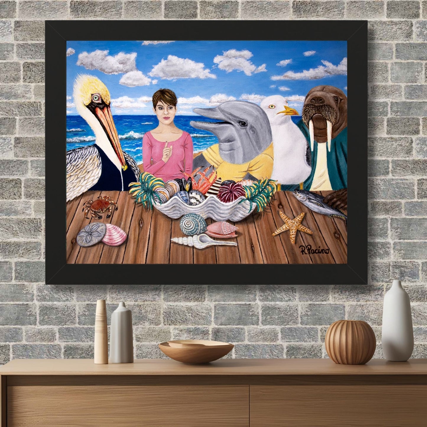 Ocean Wildlife Framed Print – Seaside Snacks by Roberta Pacino