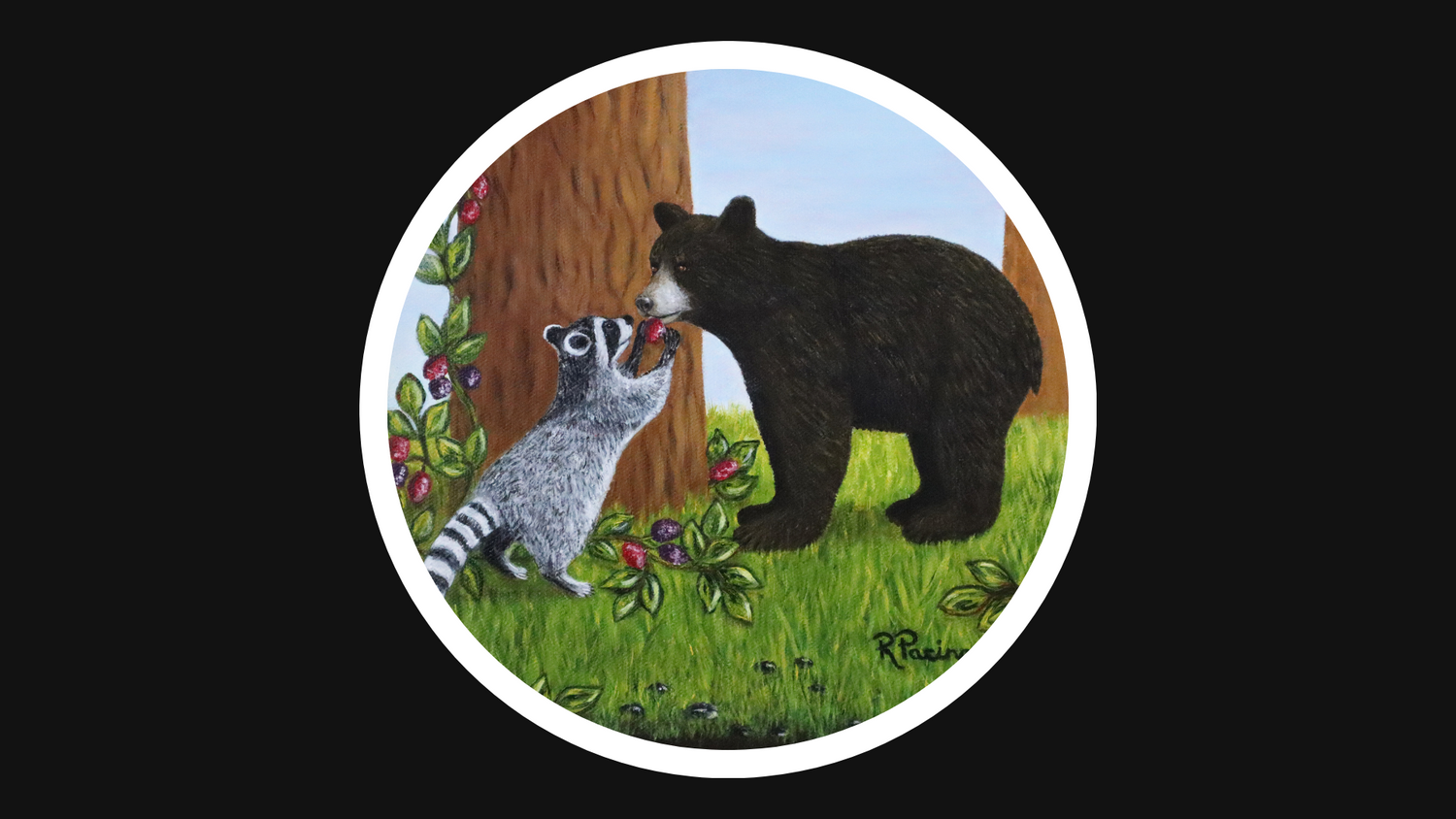 Acrylic painting by Roberta Pacino featuring animals in a whimsical, story-rich scene—highlighting the artist’s magical realism style.