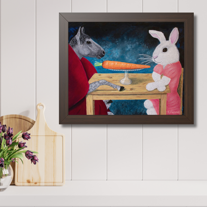 Single Carrot Framed Art Print — Horse and Rabbit by Roberta Pacino