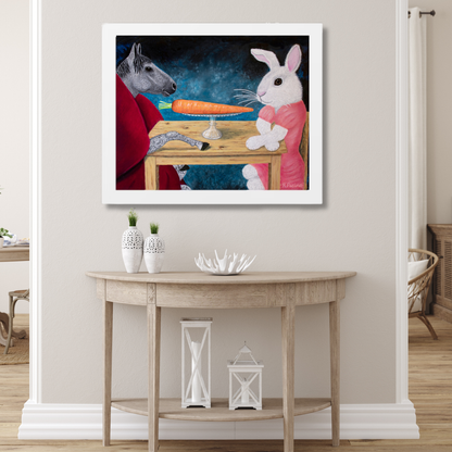 Single Carrot Framed Art Print — Horse and Rabbit by Roberta Pacino