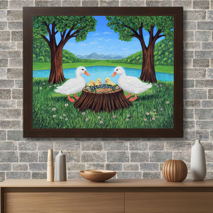 Sunlit Supper Framed Wall Art – 16x20 Duck Family Print by Roberta Pacino