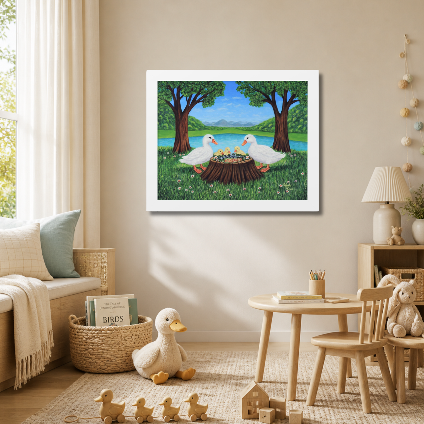 Sunlit Supper Framed Wall Art – 16x20 Duck Family Print by Roberta Pacino