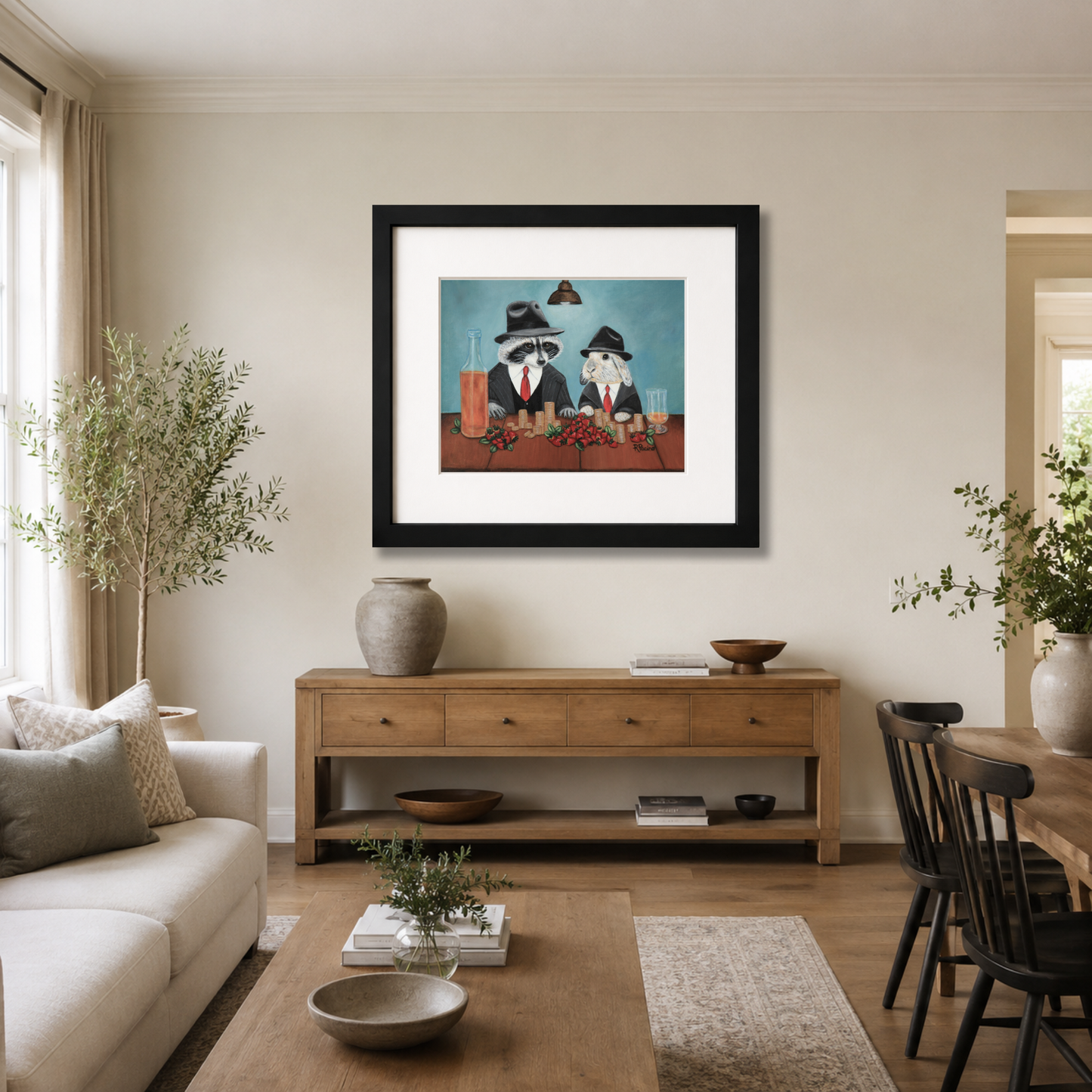 Roberta Pacino's Sweet Deal art Print framed on Wall.