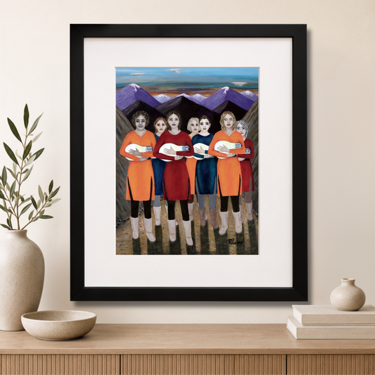 The Dawning large feminine empowerment framed print by Roberta Pacino displayed in a room