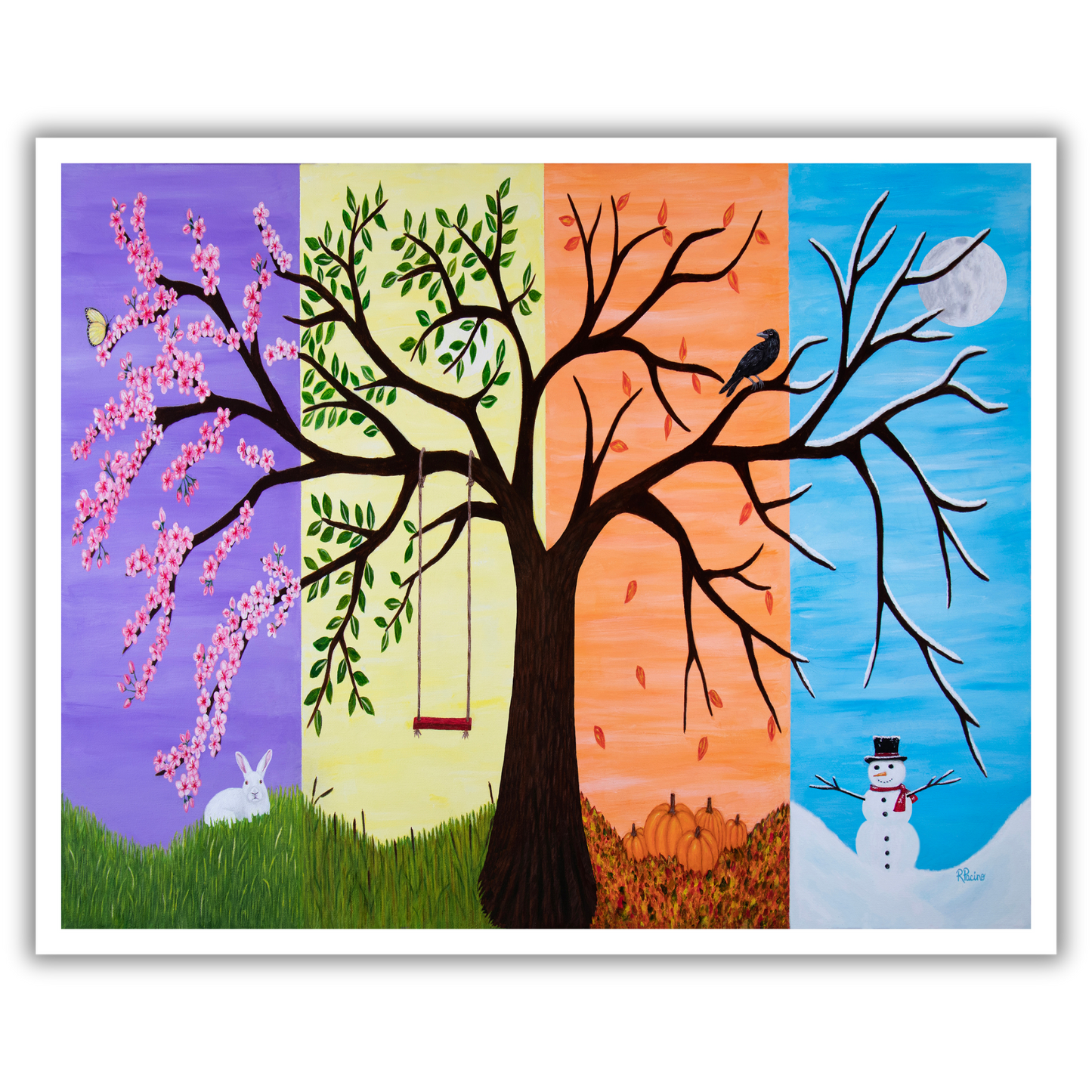 Tree of Life museum print by Roberta Pacino showing spring, summer, autumn, and winter surrounding a symbolic tree