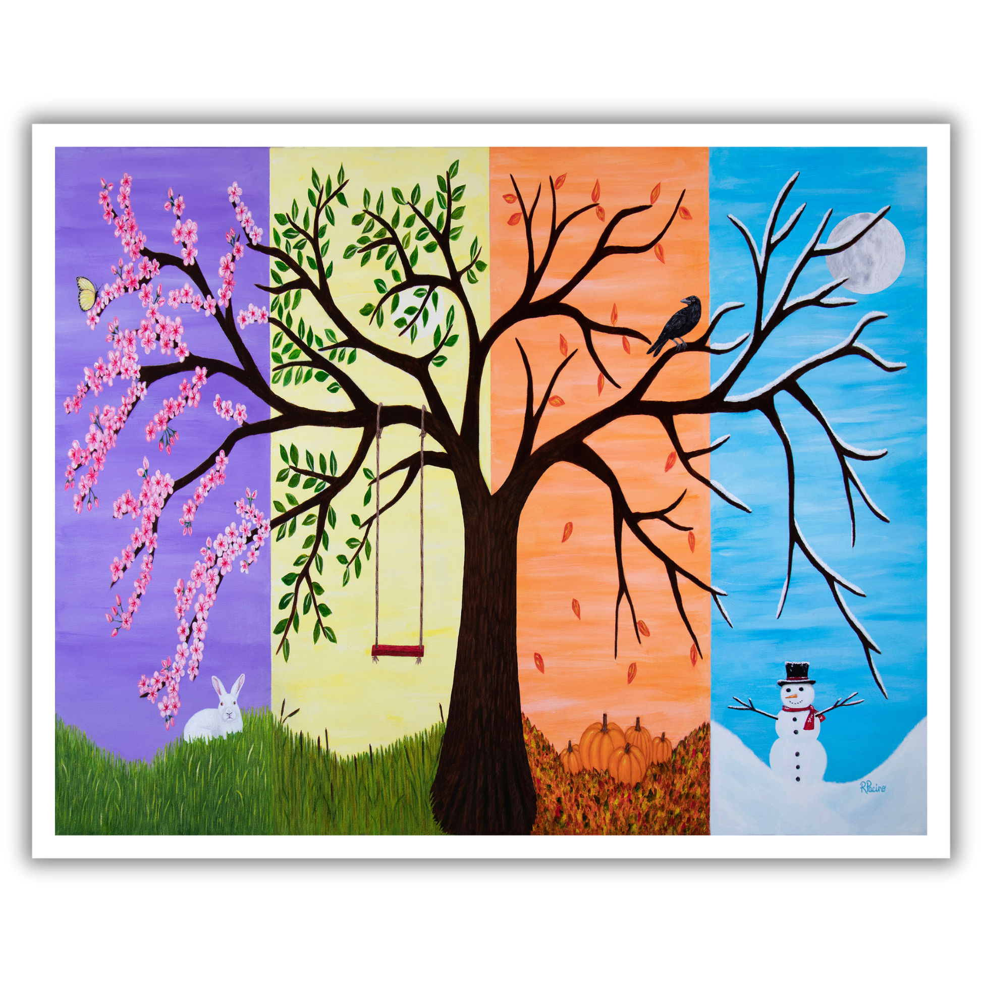 Tree of Life museum print by Roberta Pacino showing spring, summer, autumn, and winter surrounding a symbolic tree