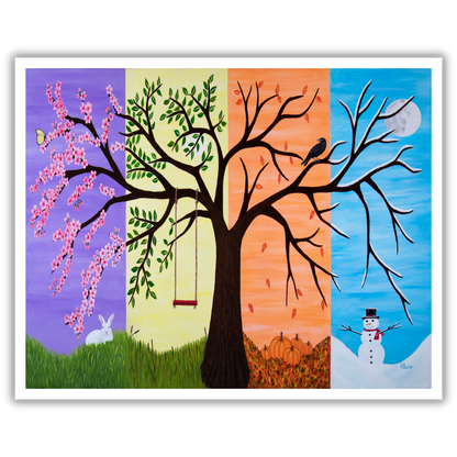 Tree of Life museum print by Roberta Pacino showing spring, summer, autumn, and winter surrounding a symbolic tree