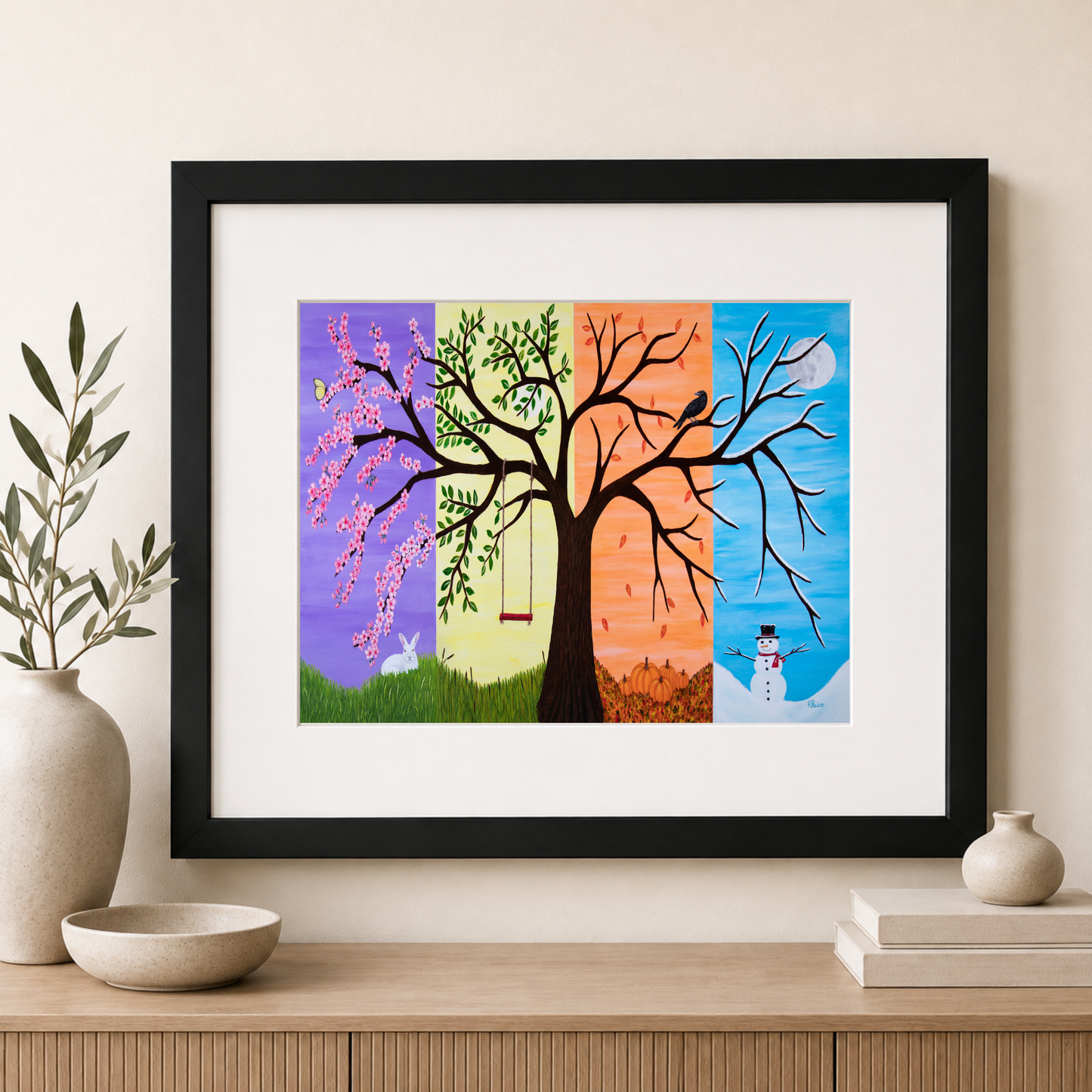 Tree of Life large four seasons framed print by Roberta Pacino displayed in a room