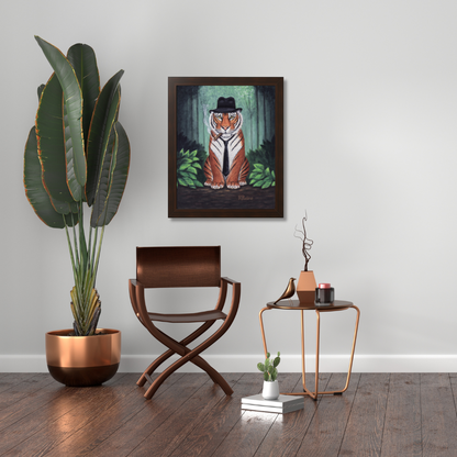 Tiger Wall Art Framed Print, Jungle Noir Animal in Fedora, Vito Stripes by Roberta Pacino