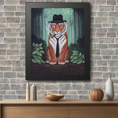 Tiger Wall Art Framed Print, Jungle Noir Animal in Fedora, Vito Stripes by Roberta Pacino