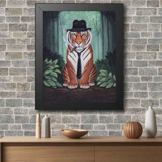 Tiger Wall Art Framed Print, Jungle Noir Animal in Fedora, Vito Stripes by Roberta Pacino