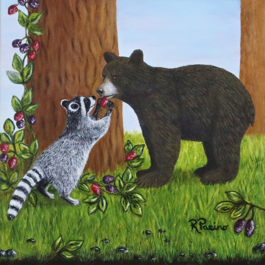 Forest Friends - Raccoon & Bear Cub, Love & Friendship Art by Roberta Pacino