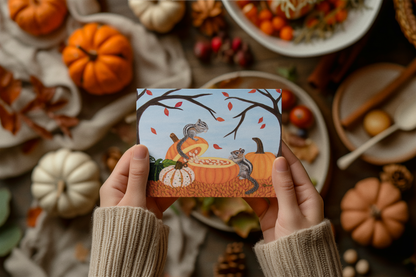 Autumn Greeting Cards – 7x5 One-Side Coated, Set of 1 or 10, Pumpkin Patch Pals by Roberta Pacino, Original Art