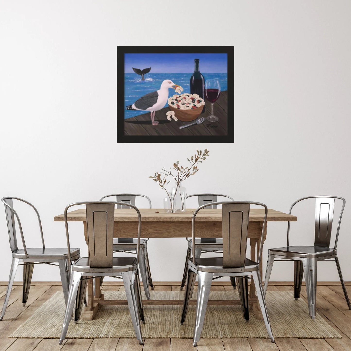 Seagull Art Framed Print – Pasta on the Pier by Roberta Pacino