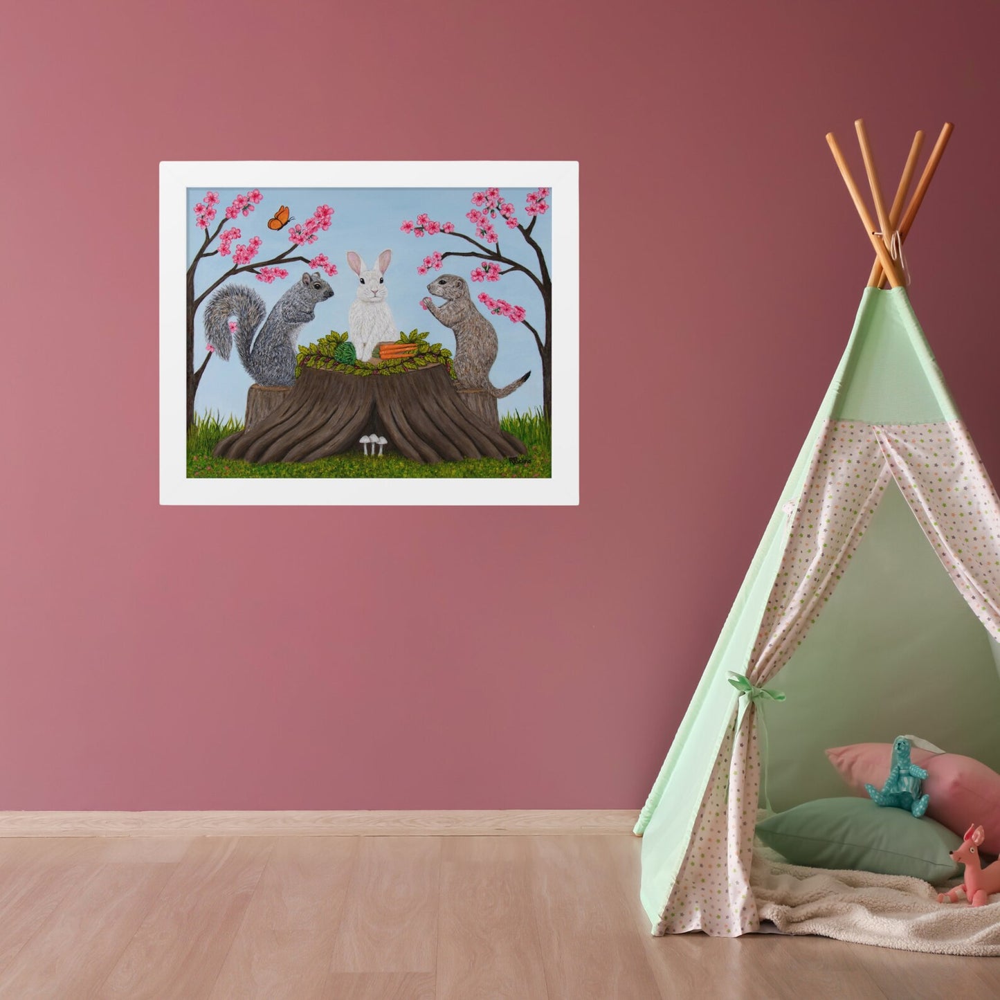 Woodland Animal Framed Print – Garden Gathering by Roberta Pacino