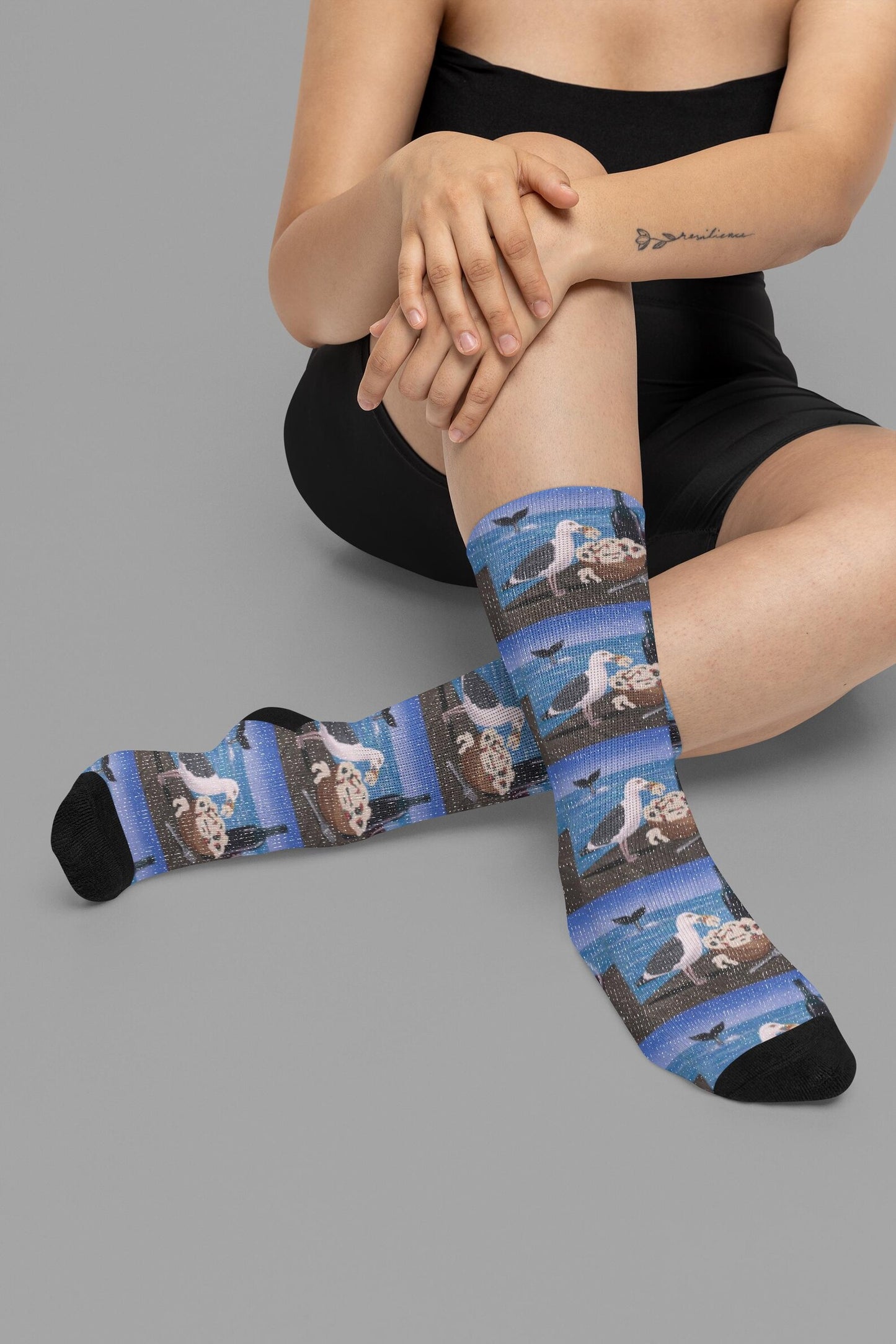 Pasta on the Pier Socks – Whimsical Seagull Art by Roberta Pacino