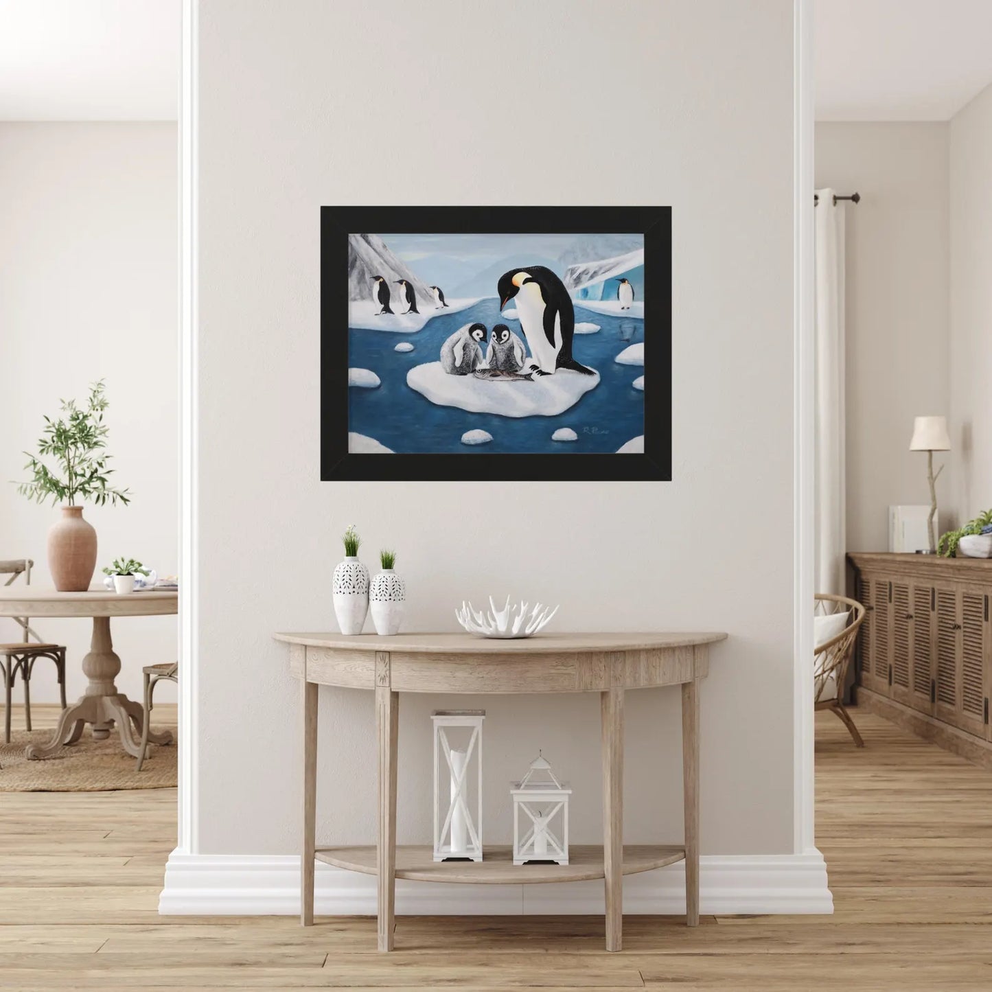 Antarctic Penguin Family Framed Print – Icy Love by Roberta Pacino