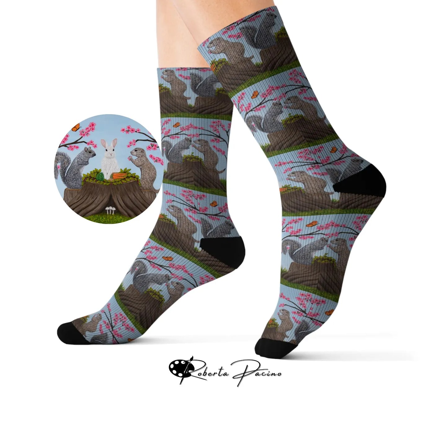 Garden Gathering Socks – Woodland Animal Art by Roberta Pacino