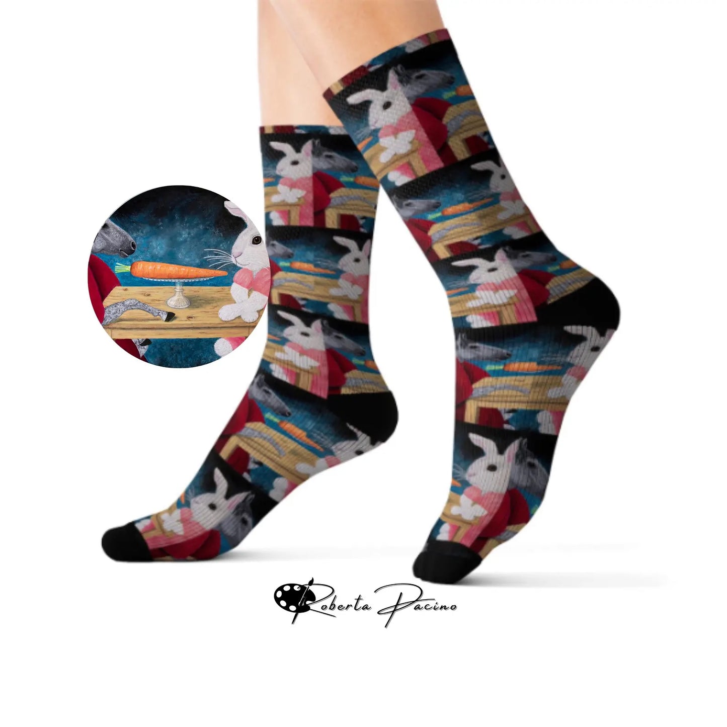 Single Carrot Socks – Horse & Rabbit Art by Roberta Pacino