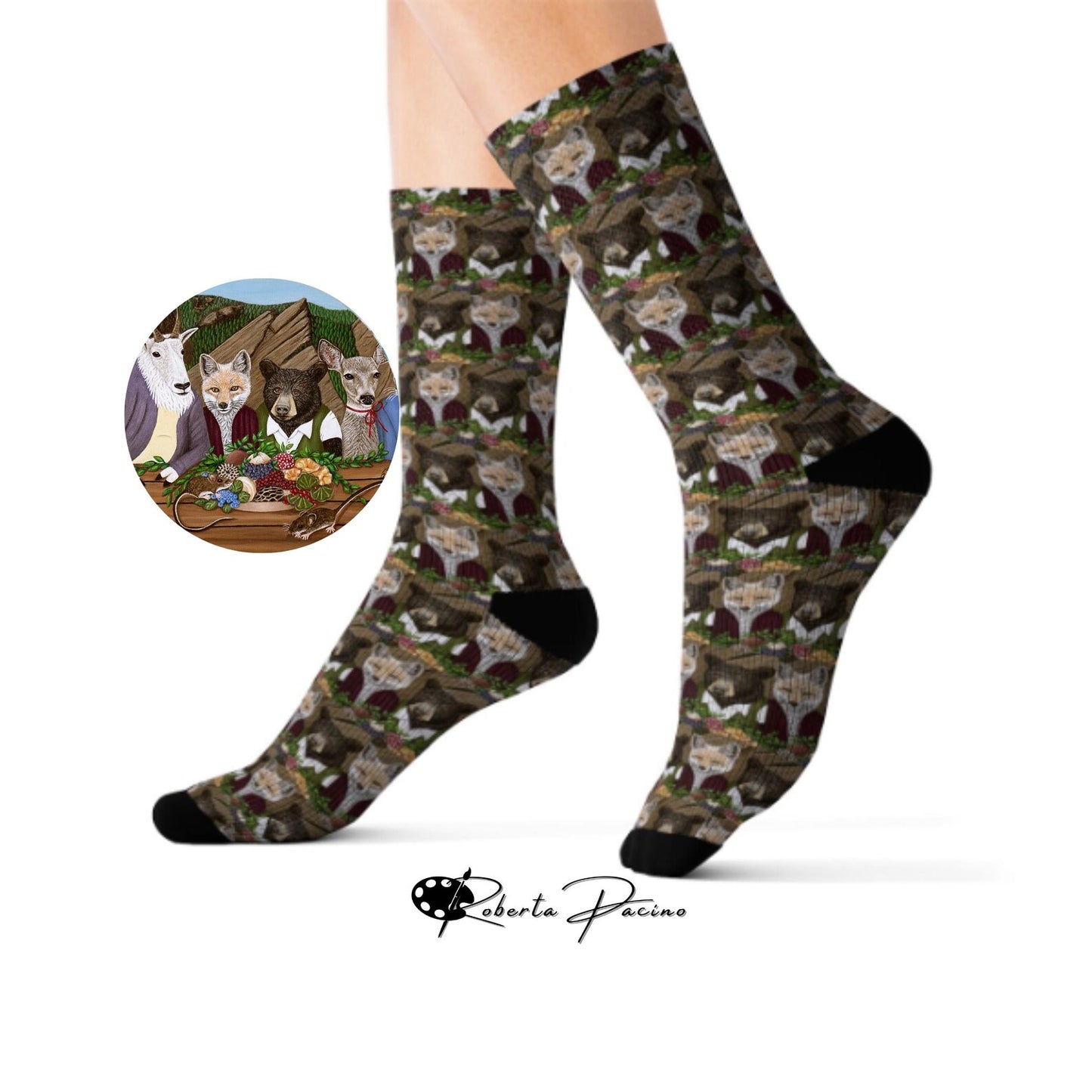 Mountain Wildlife Socks – Boulder Flatirons Inspired Art by Roberta Pacino