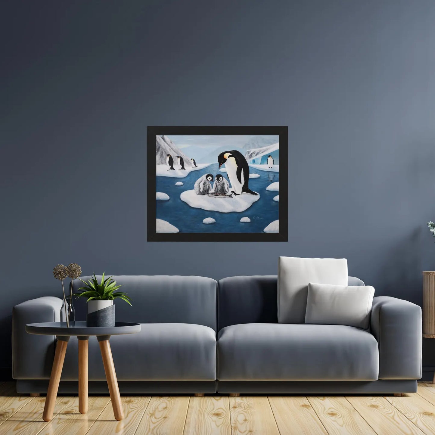 Antarctic Penguin Family Framed Print – Icy Love by Roberta Pacino